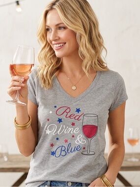 Red Wine & Blue Graphic V-Neck Tee